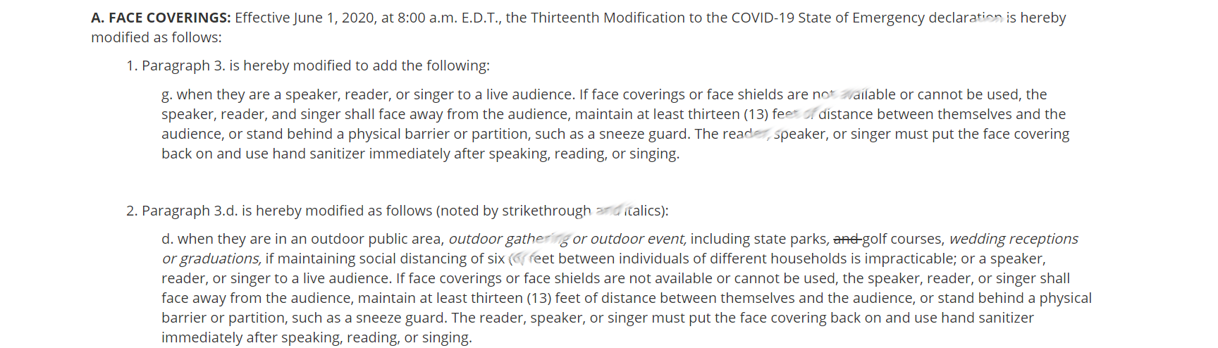 Face coverings 20th Modification